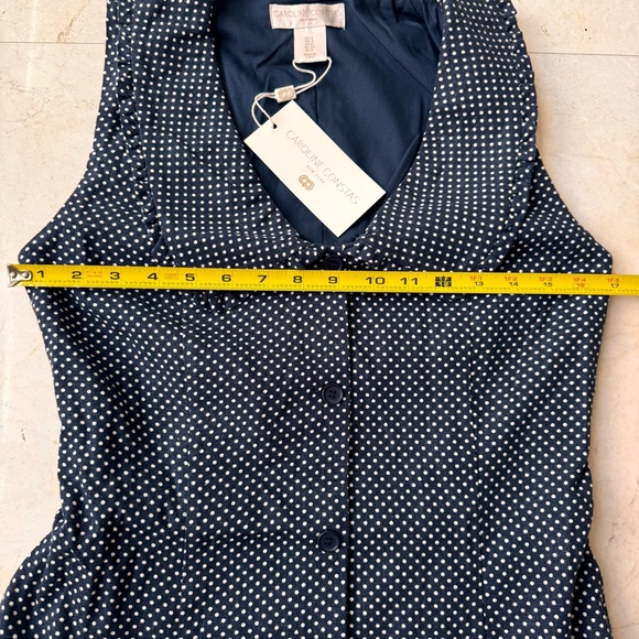 Caroline Constas Navy Polka Dot Linen Blend Dress size 4 - Picture 7 of 11